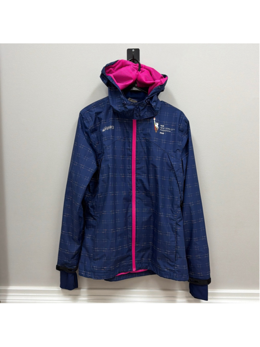 ASICS Blue Pink 2015 NYC Marathon Hooded Jacket Womens Sz XL!